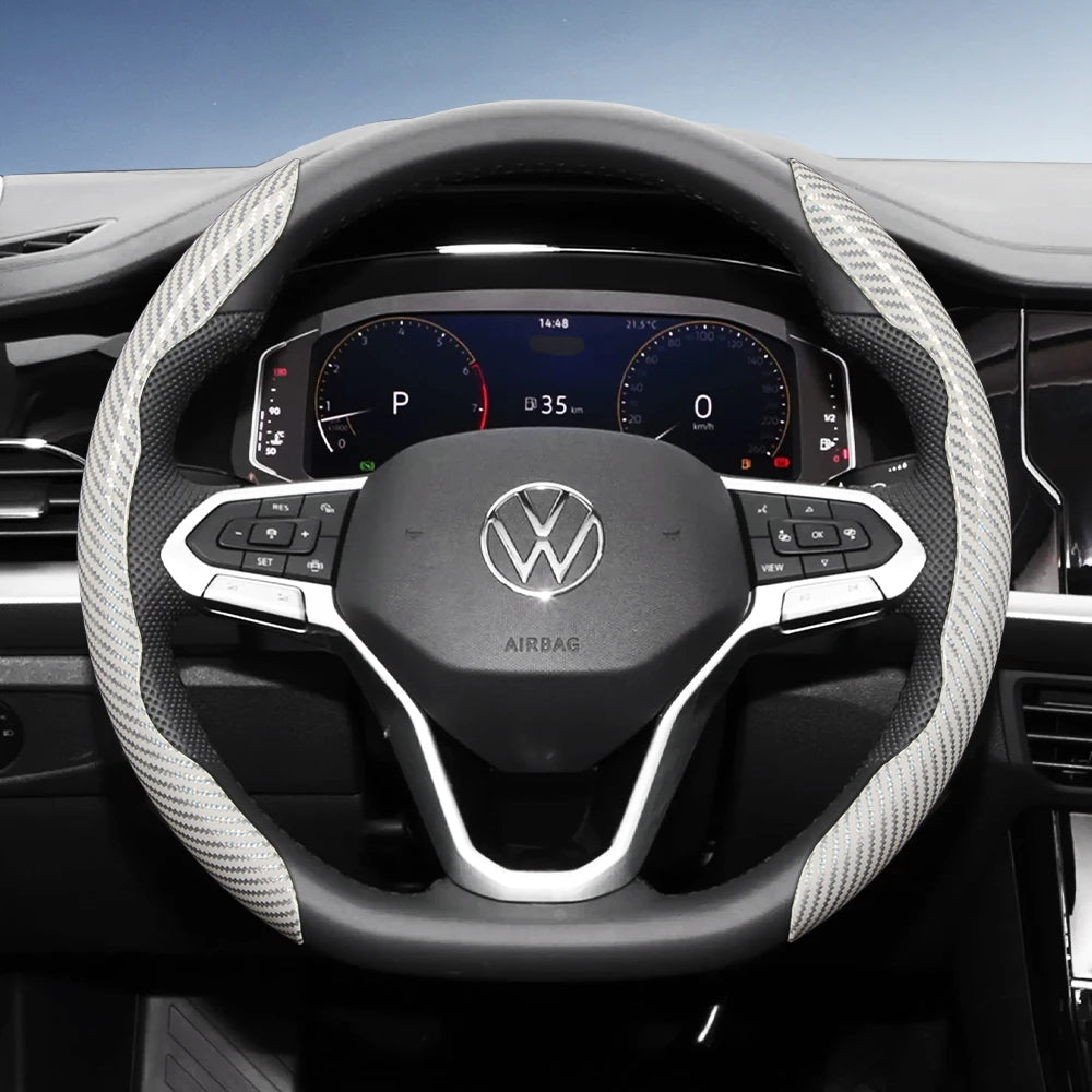 Suitable for Volkswagen Carbon Fiber Texture Steering Wheel Cover with Segmented