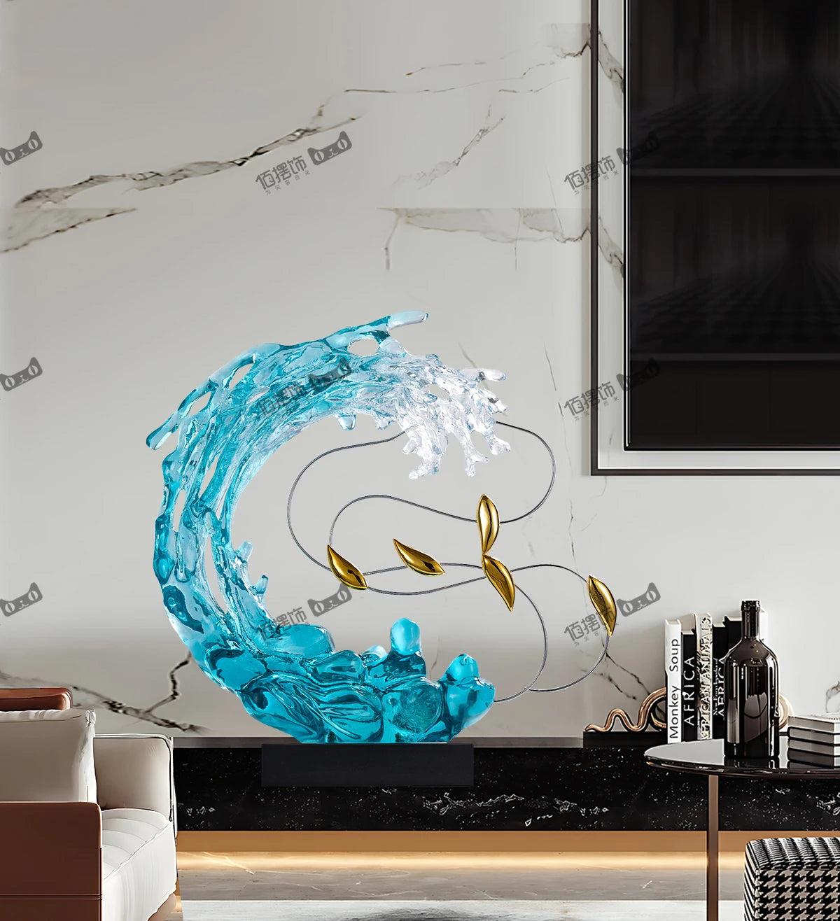 Home Decor Abstract Art Sculpture Decoration Luxury Villa Living Room Entrance Office Desktop Blue Transparent Decorations Craft