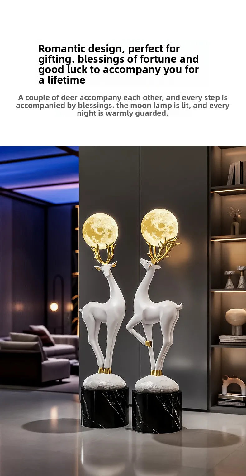 Home Decor Luminous Deer Statue Large Floor Decoration Nordic Style Living Room Animal Sculpture Art Ornament Housewarming Gift