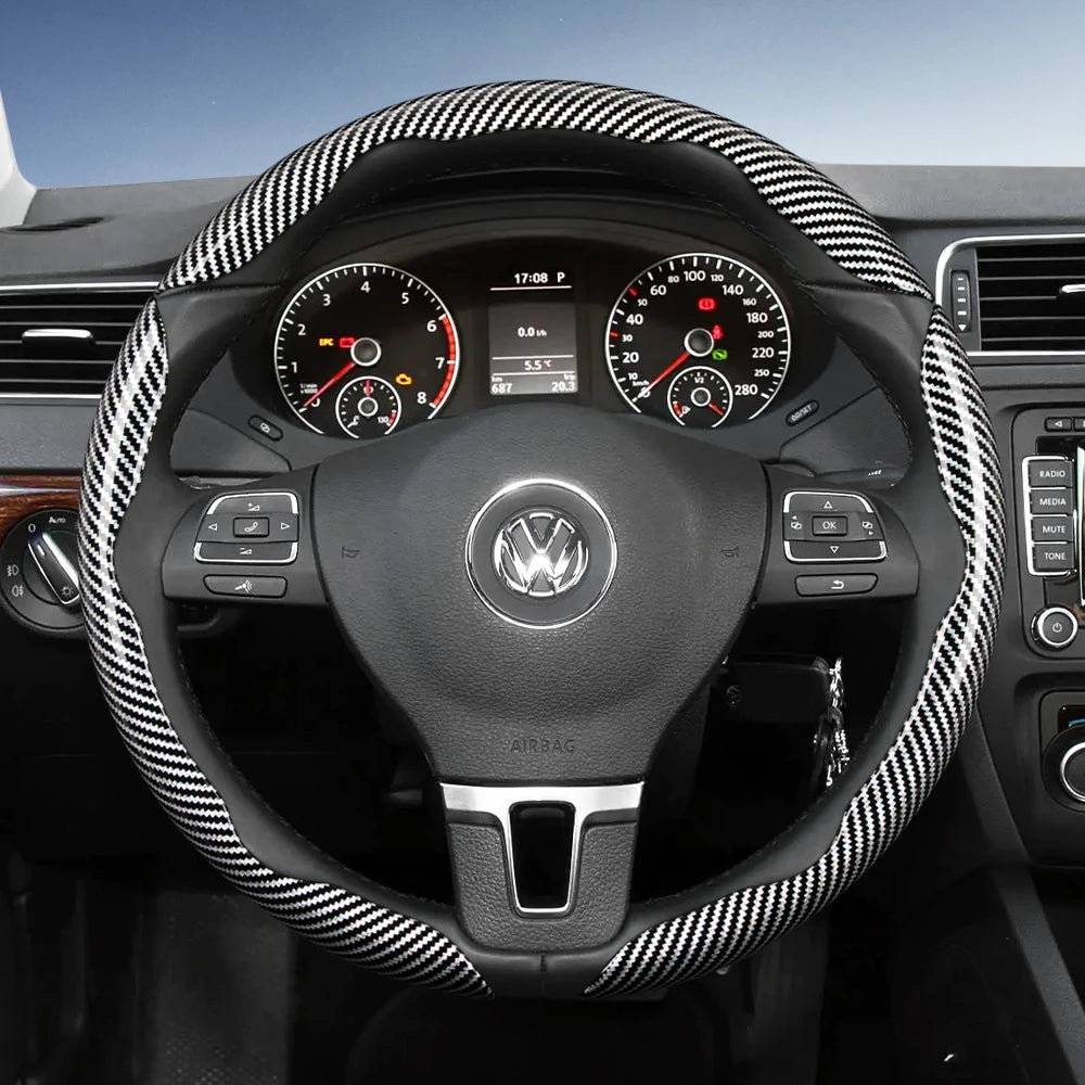 Suitable for Volkswagen Carbon Fiber Texture Steering Wheel Cover with Segmented