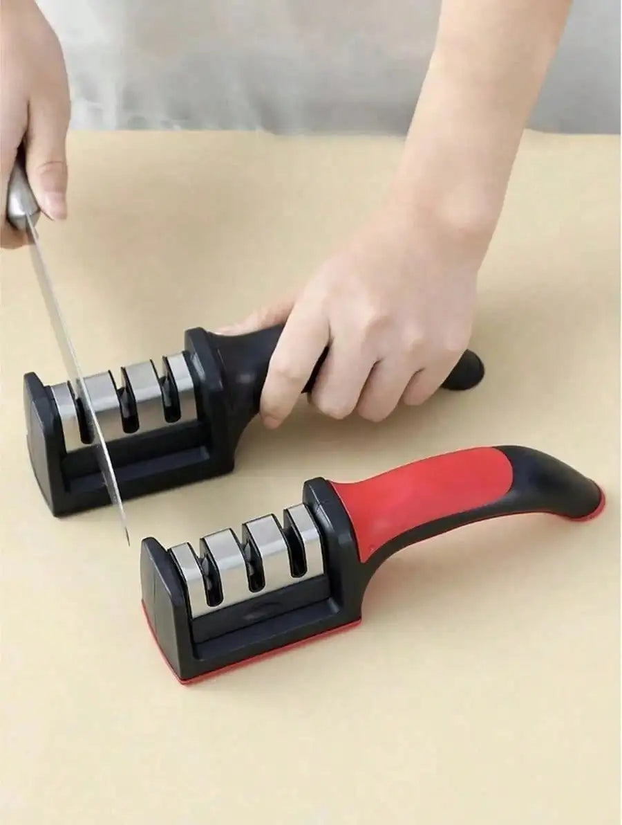 2 Pack 3 Stage Knife Sharpener Multi Function Quick Sharpening Tool With Non-Slip Base