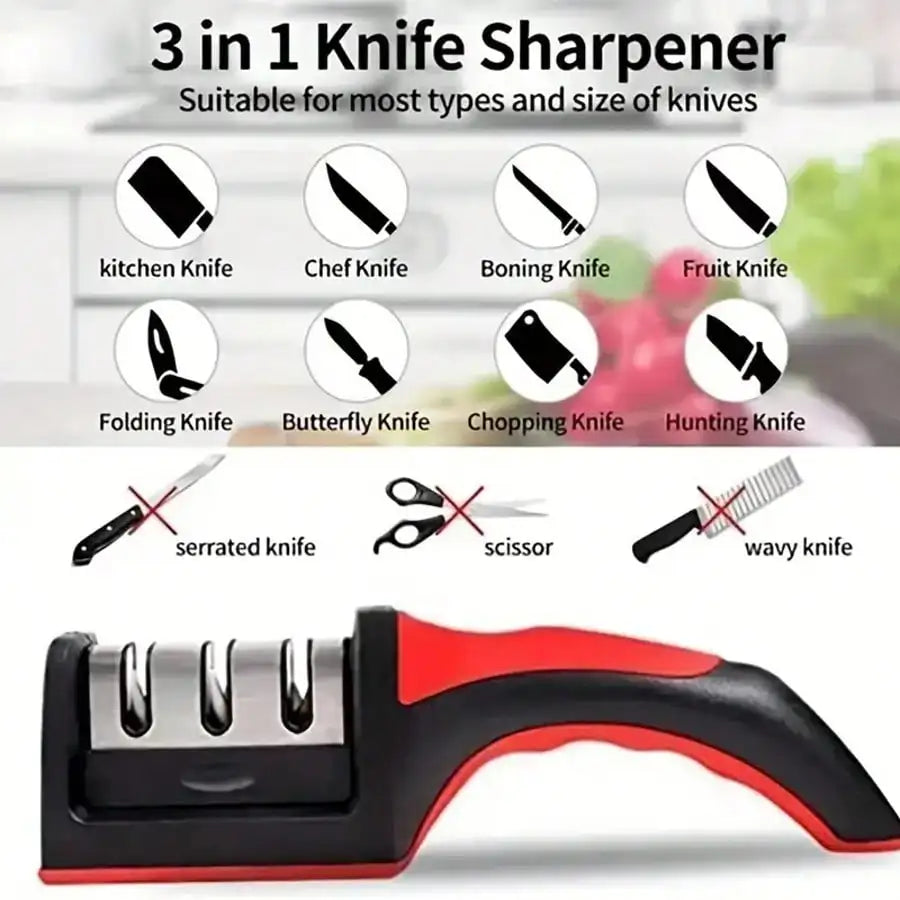 2 Pack 3 Stage Knife Sharpener Multi Function Quick Sharpening Tool With Non-Slip Base