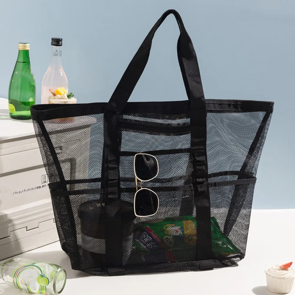 Toiletry Bag Nylon Mesh Beach Bag Hollow Out Foldable Toiletry Storage Bag Multifunctional Korean Swimming Bag Cosmetic Bag