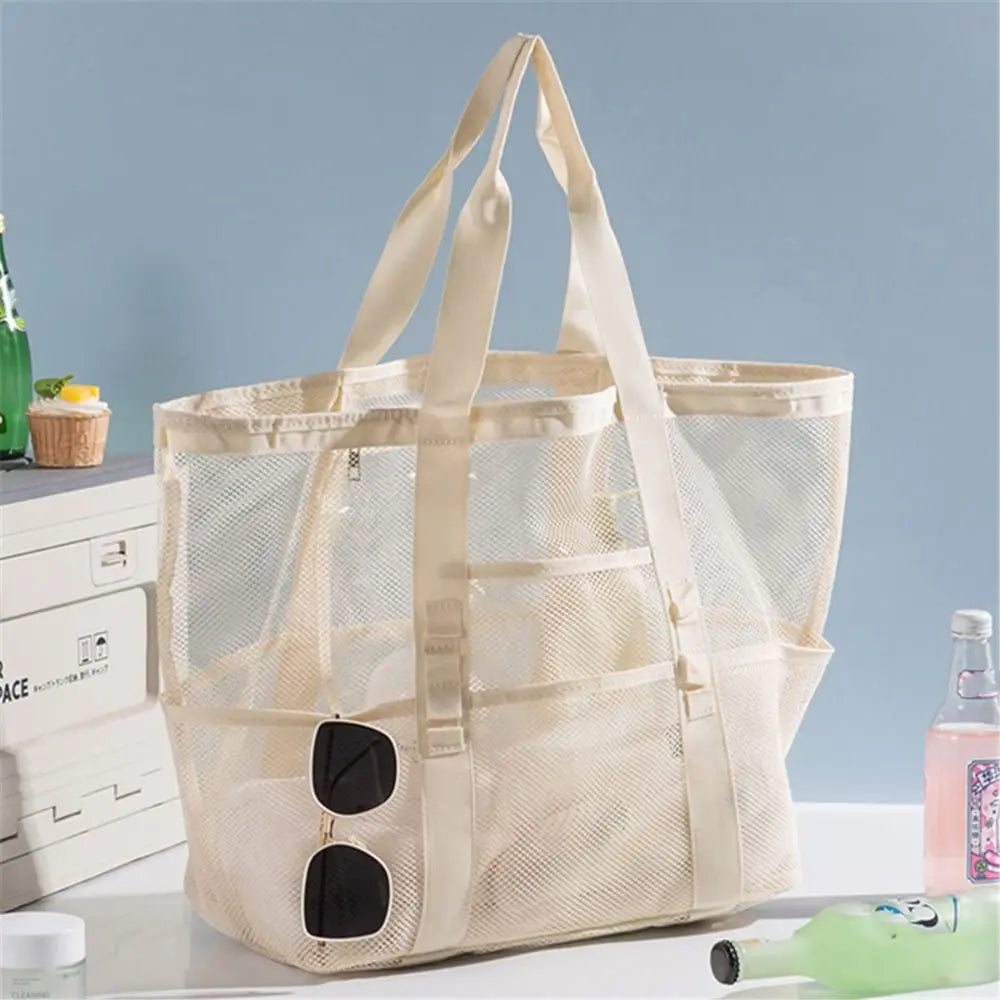 Toiletry Bag Nylon Mesh Beach Bag Hollow Out Foldable Toiletry Storage Bag Multifunctional Korean Swimming Bag Cosmetic Bag