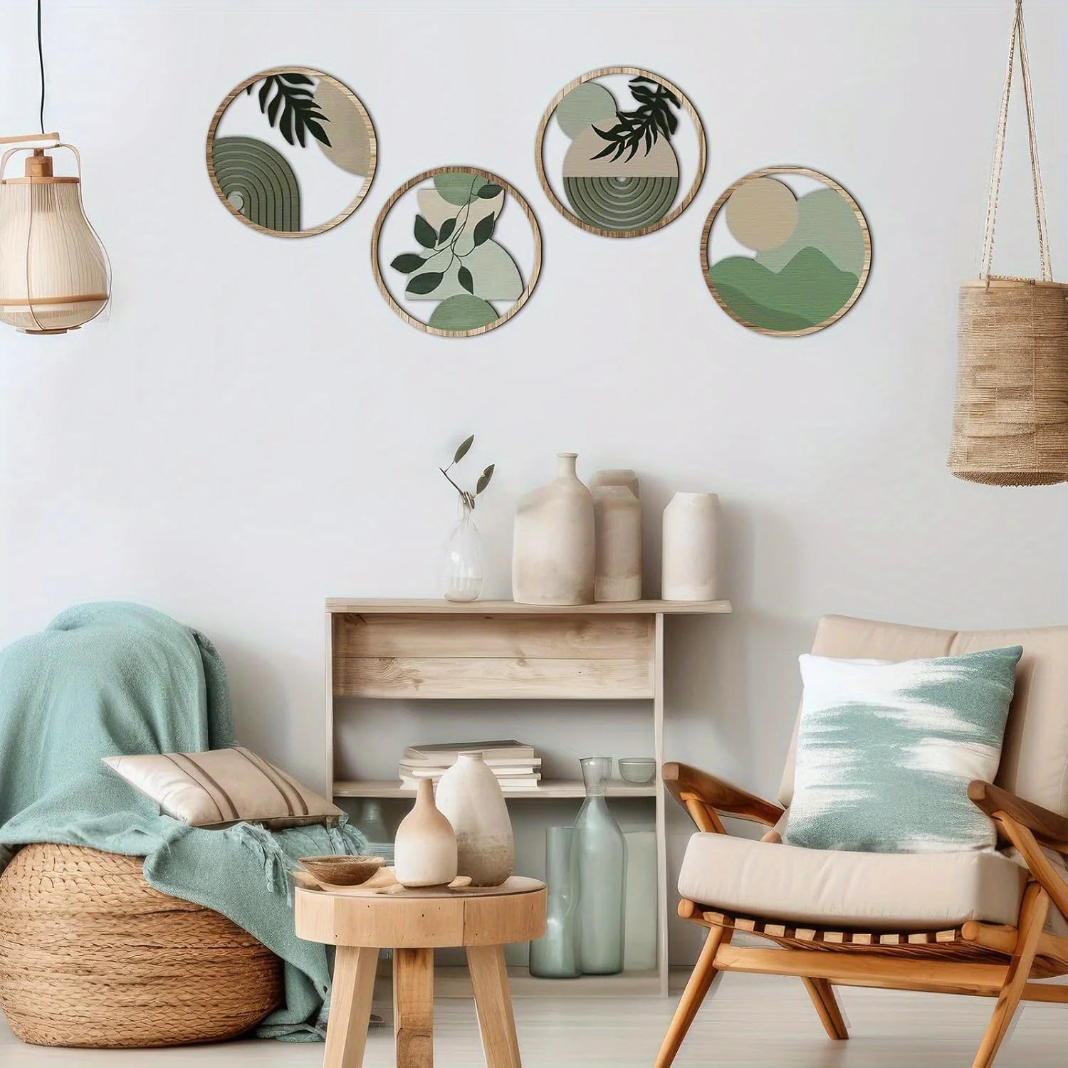 4 Bohemian Wall Art Set - Wooden Bohemian Decor,Geometric Hanging Artwork,Suitable for baby room,Farmhouse Aesthetic Minimalist