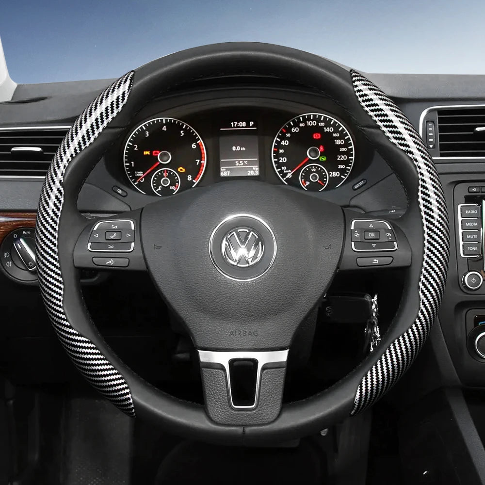Suitable for Volkswagen Carbon Fiber Texture Steering Wheel Cover with Segmented