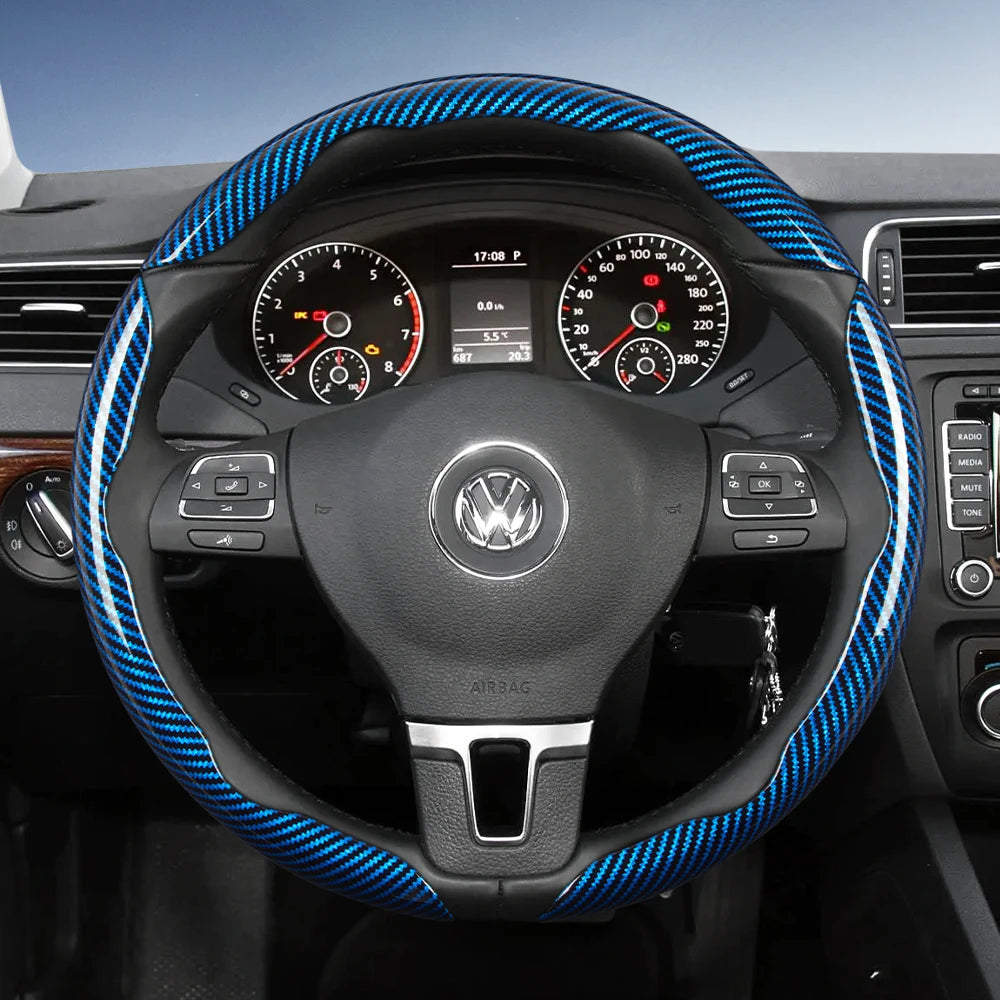 Suitable for Volkswagen Carbon Fiber Texture Steering Wheel Cover with Segmented