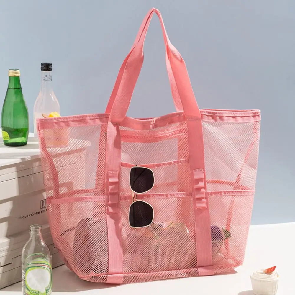 Toiletry Bag Nylon Mesh Beach Bag Hollow Out Foldable Toiletry Storage Bag Multifunctional Korean Swimming Bag Cosmetic Bag
