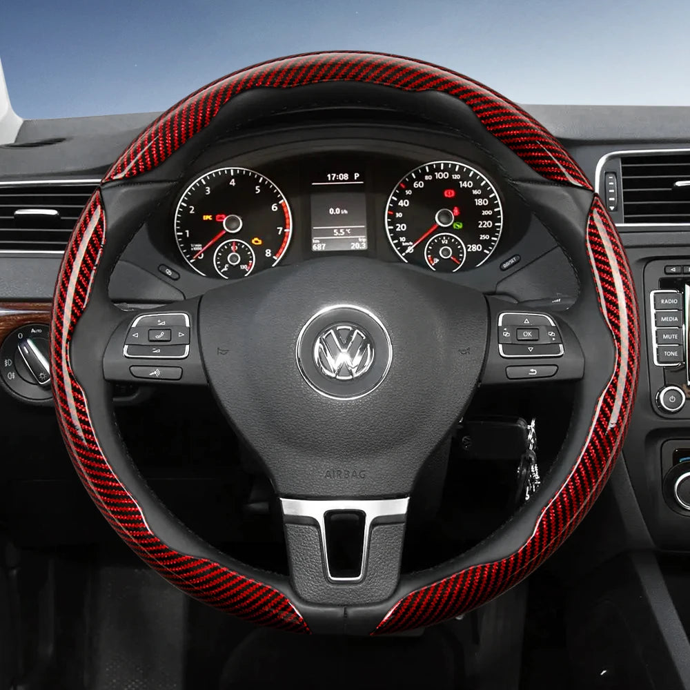 Suitable for Volkswagen Carbon Fiber Texture Steering Wheel Cover with Segmented
