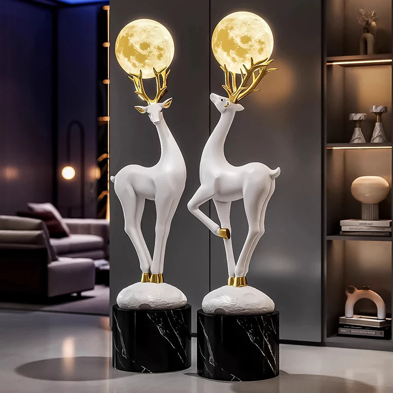 Home Decor Luminous Deer Statue Large Floor Decoration Nordic Style Living Room Animal Sculpture Art Ornament Housewarming Gift