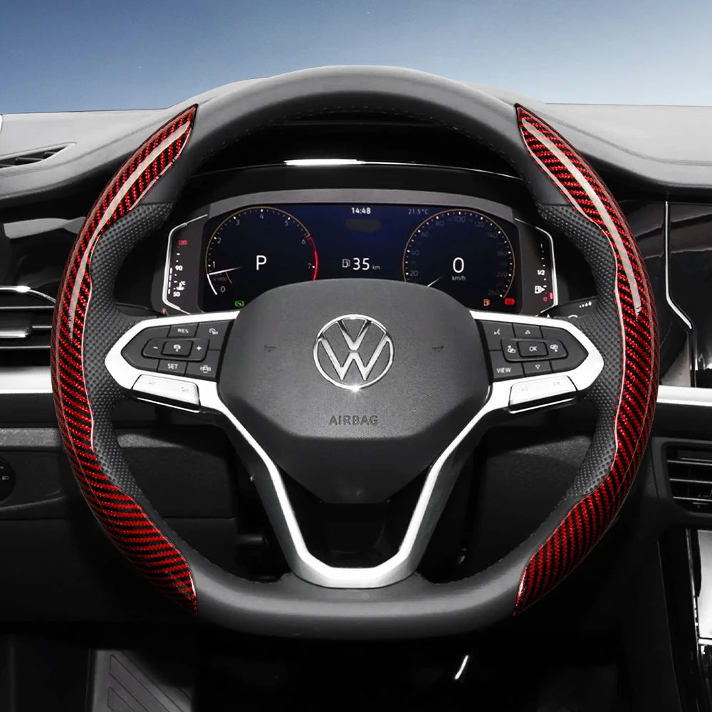 Suitable for Volkswagen Carbon Fiber Texture Steering Wheel Cover with Segmented