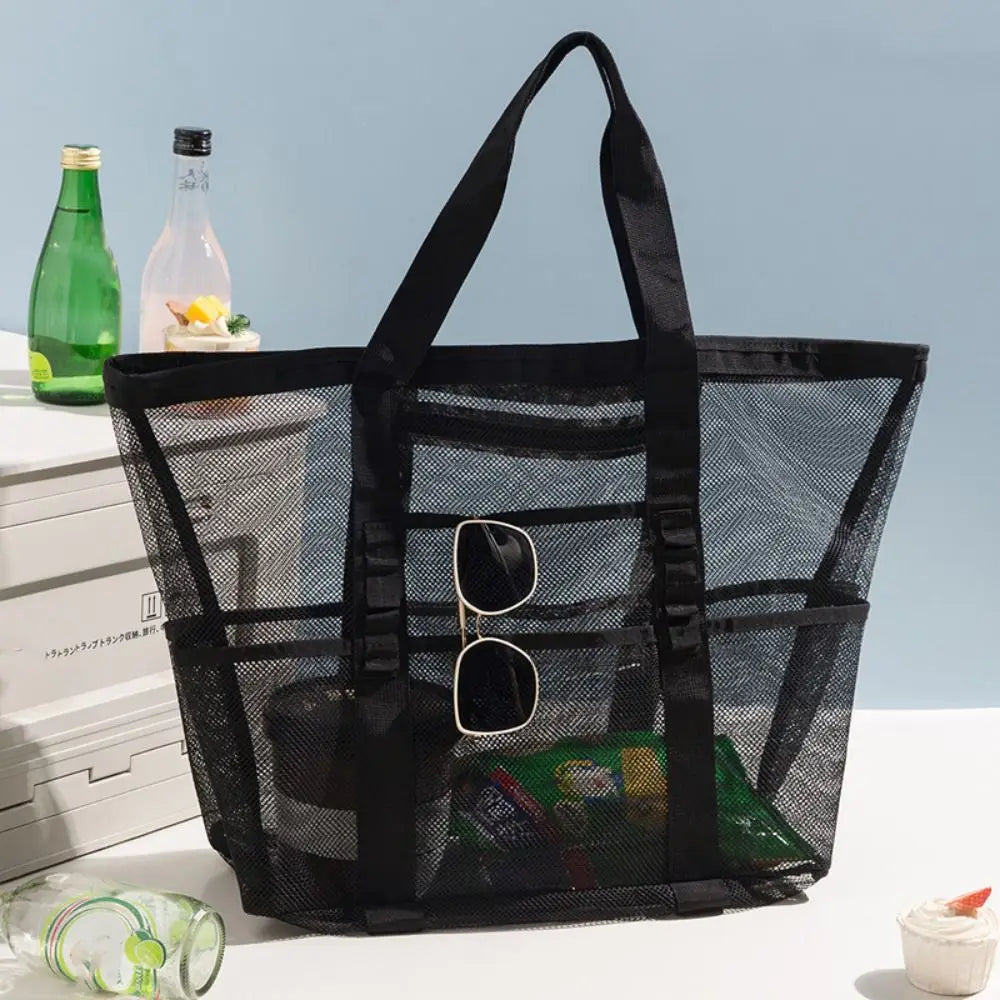 Toiletry Bag Nylon Mesh Beach Bag Hollow Out Foldable Toiletry Storage Bag Multifunctional Korean Swimming Bag Cosmetic Bag