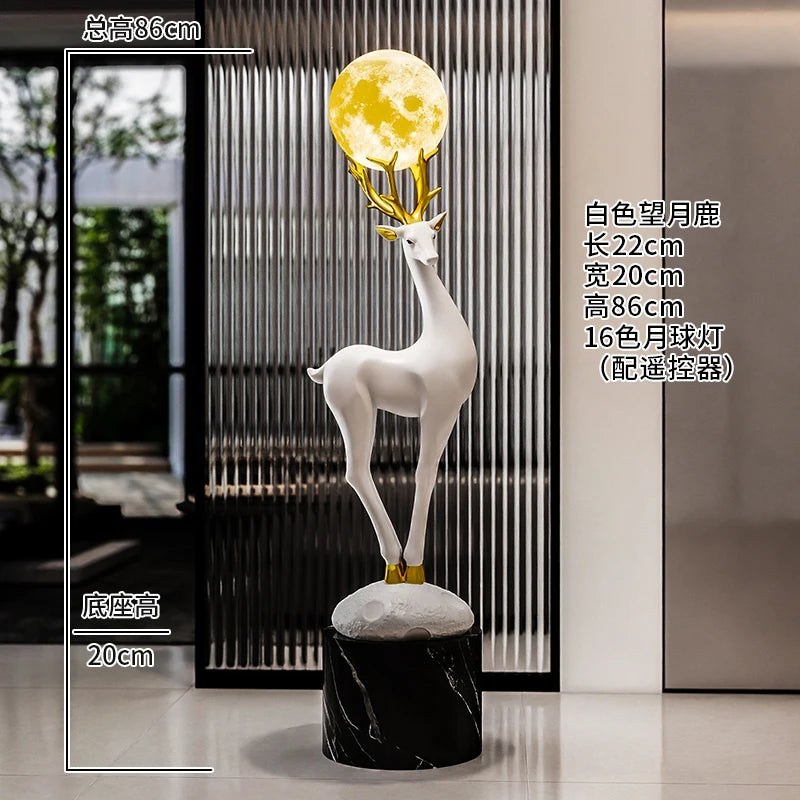 Home Decor Luminous Deer Statue Large Floor Decoration Nordic Style Living Room Animal Sculpture Art Ornament Housewarming Gift