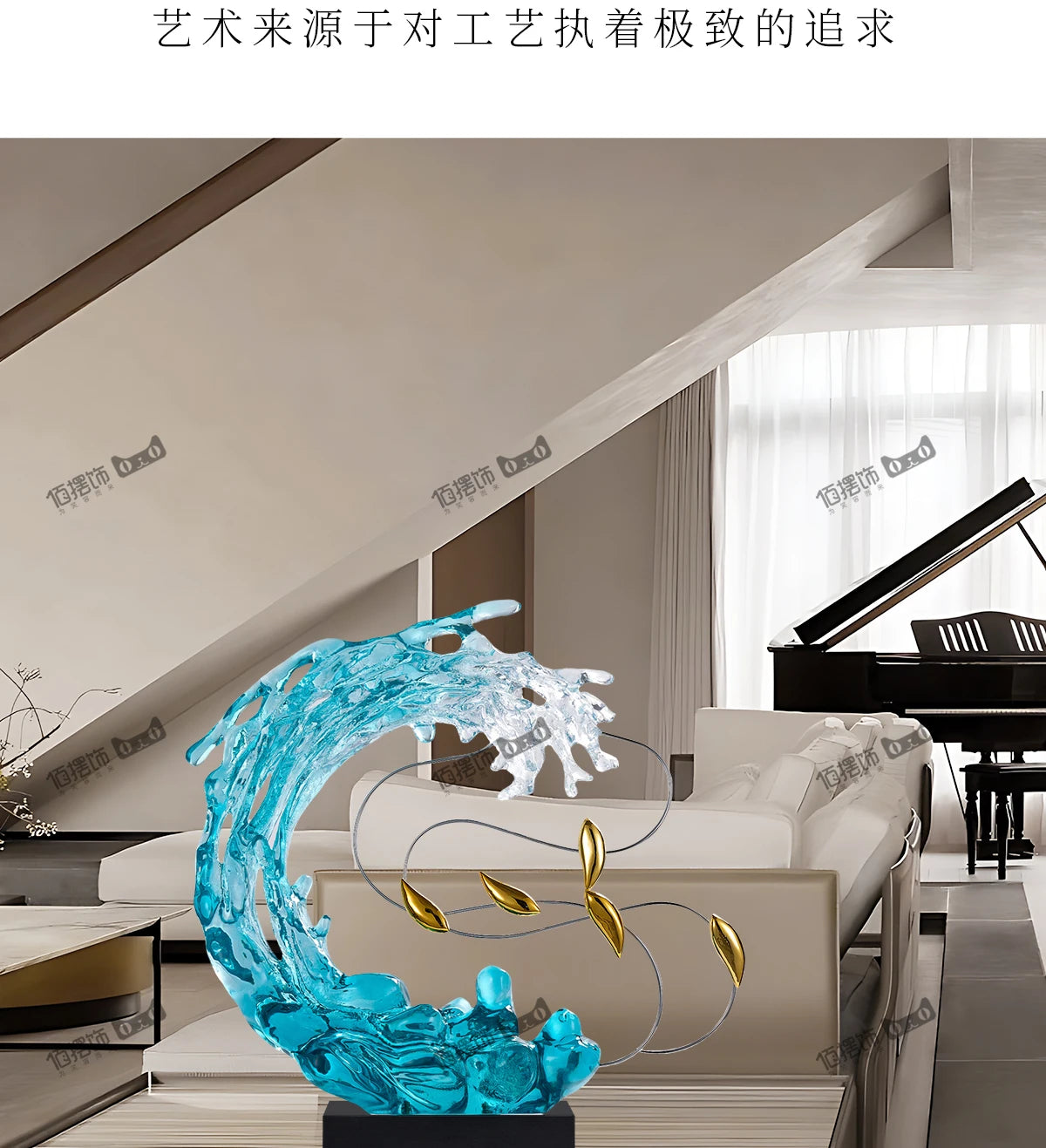 Home Decor Abstract Art Sculpture Decoration Luxury Villa Living Room Entrance Office Desktop Blue Transparent Decorations Craft