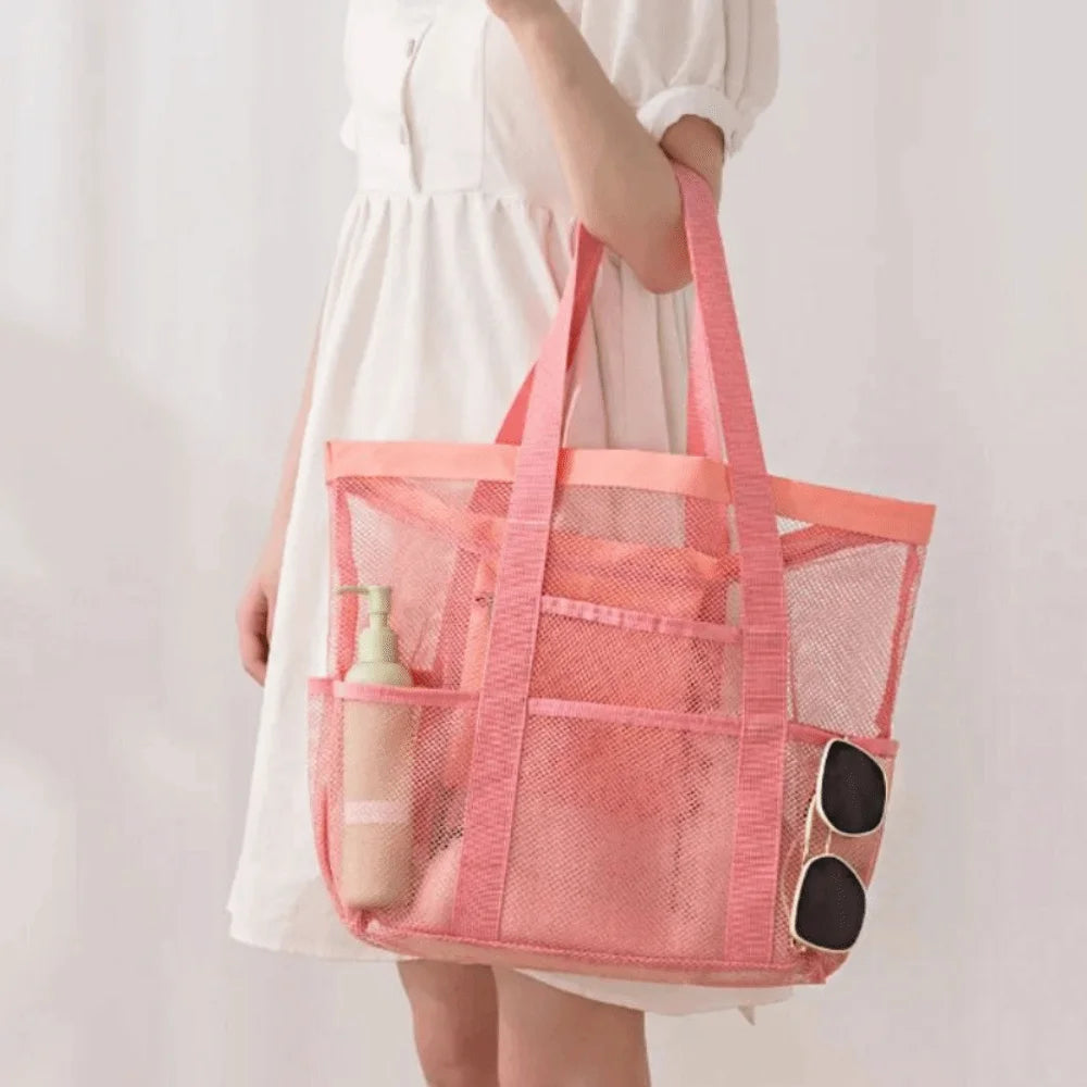 Toiletry Bag Nylon Mesh Beach Bag Hollow Out Foldable Toiletry Storage Bag Multifunctional Korean Swimming Bag Cosmetic Bag
