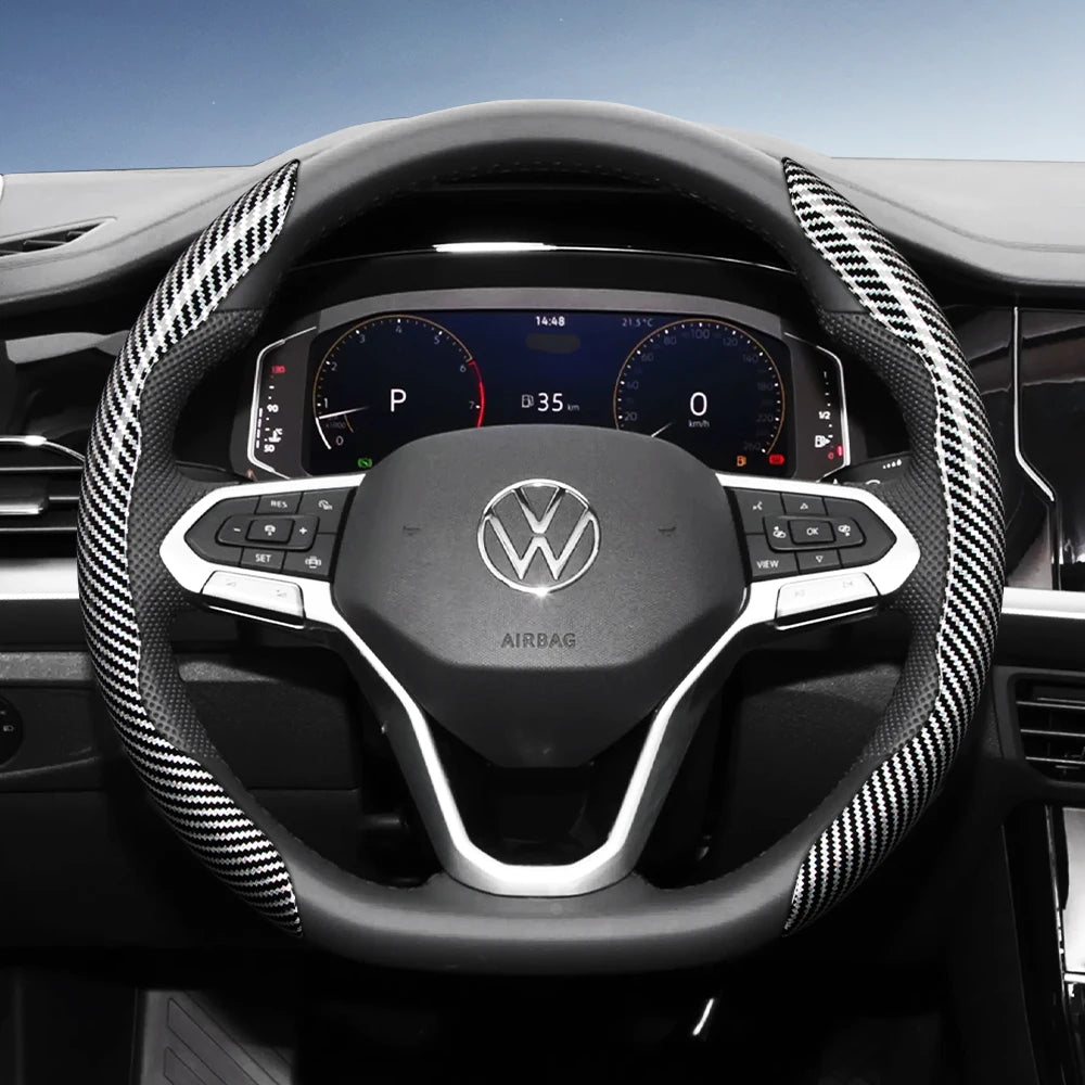 Suitable for Volkswagen Carbon Fiber Texture Steering Wheel Cover with Segmented