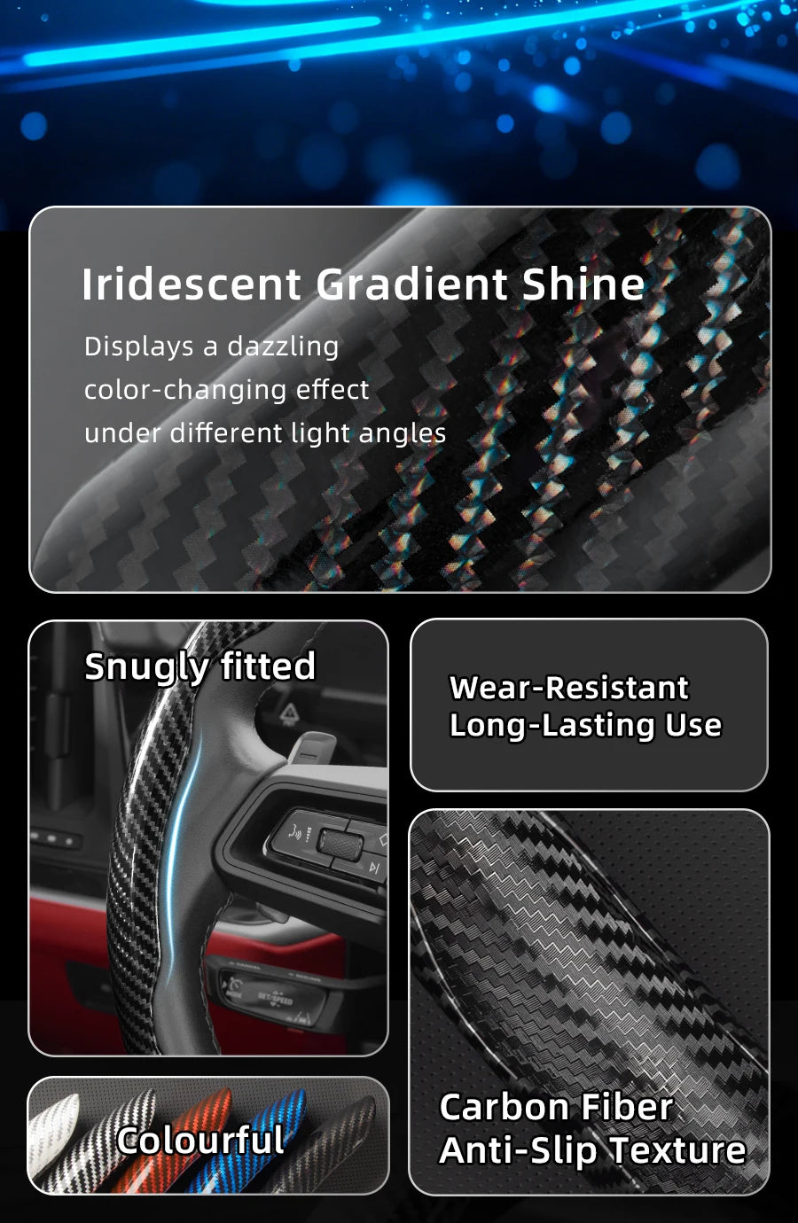 Suitable for Volkswagen Carbon Fiber Texture Steering Wheel Cover with Segmented