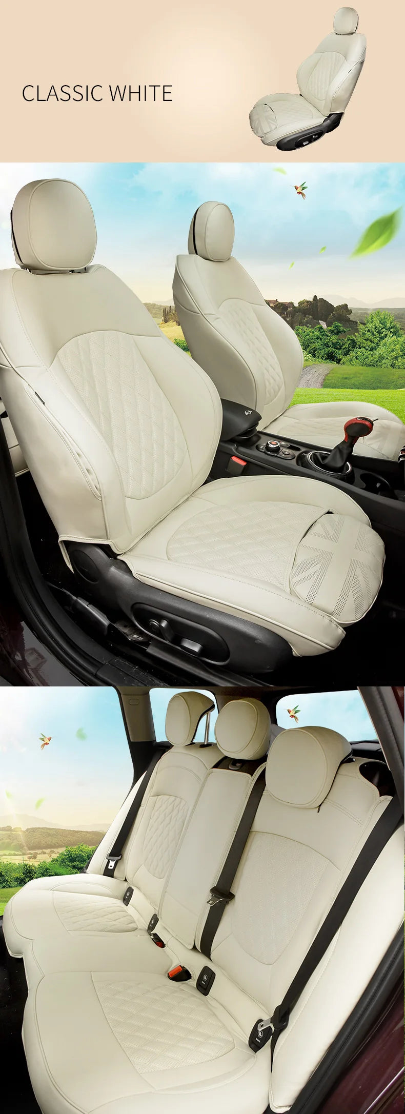Car Accessories for MINI Cooper R50 R53 HATCHBACK R55 Clubman R56 R57 CABRIO R60 Countryman Custom Seat Covers Leather Pad