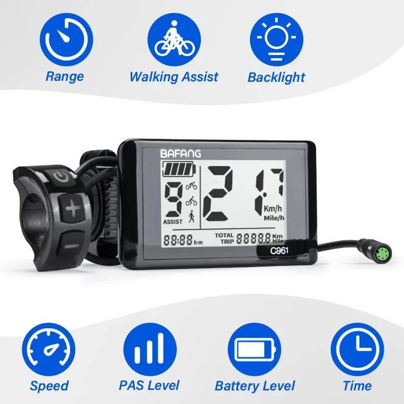 For BAFANG C961 Electric Bike BBS01B/BBS02B/BBSHD Mid Drive Motor LED Display 48v 24v DC UART Conversion Kit for Ebike Bicycle