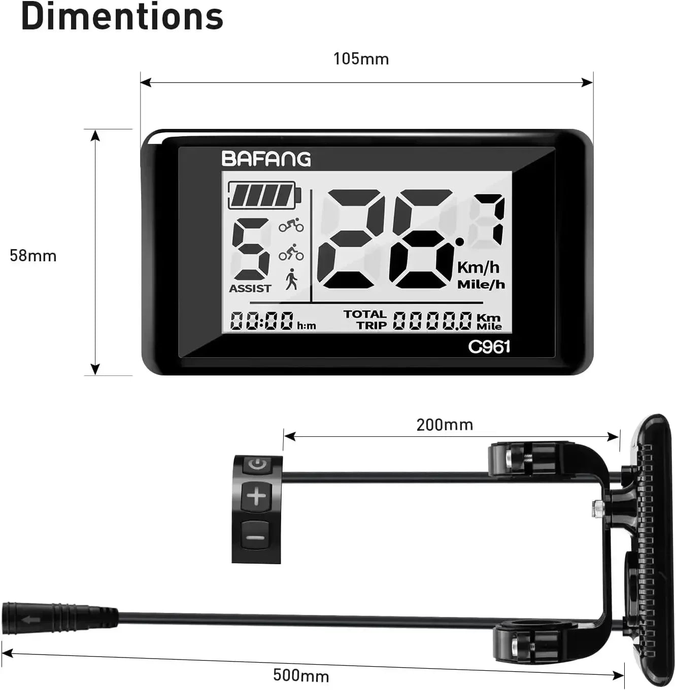 For BAFANG C961 Electric Bike BBS01B/BBS02B/BBSHD Mid Drive Motor LED Display 48v 24v DC UART Conversion Kit for Ebike Bicycle