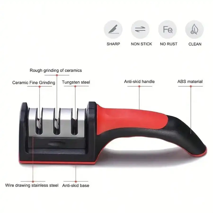 2 Pack 3 Stage Knife Sharpener Multi Function Quick Sharpening Tool With Non-Slip Base