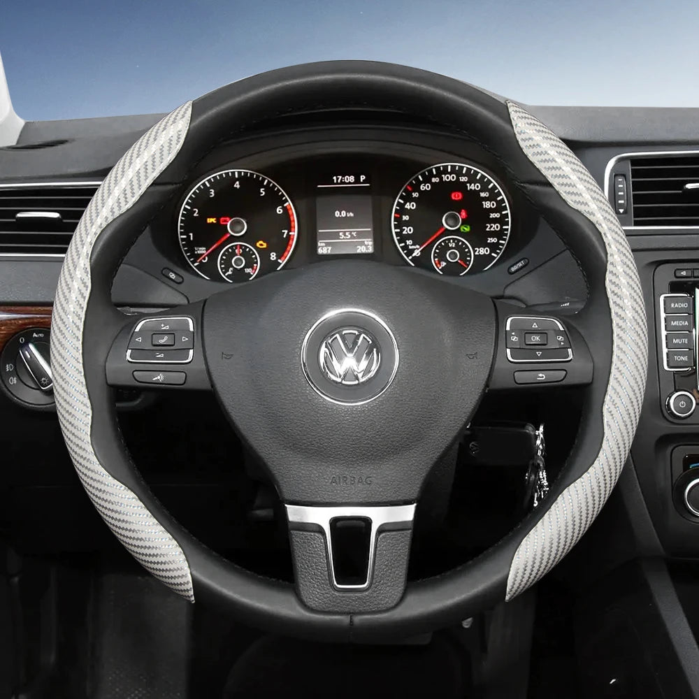Suitable for Volkswagen Carbon Fiber Texture Steering Wheel Cover with Segmented