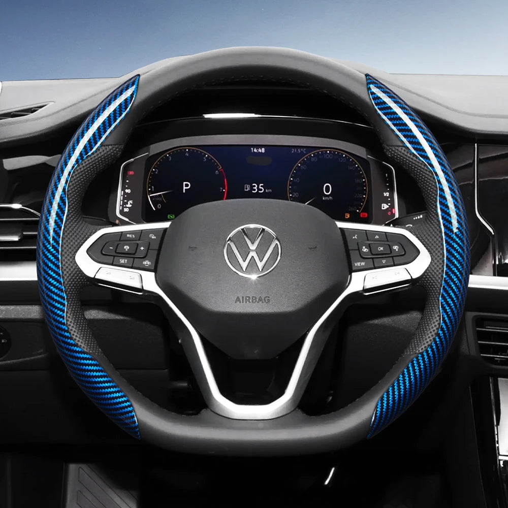 Suitable for Volkswagen Carbon Fiber Texture Steering Wheel Cover with Segmented