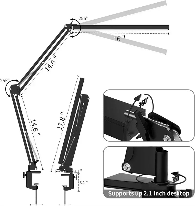 Led Desk Lamp Ultra Bright Dual Desk Light Eye Caring with Clamp Flexible Swing Arm 3 Colors 10 Brightnes For Office Lamp