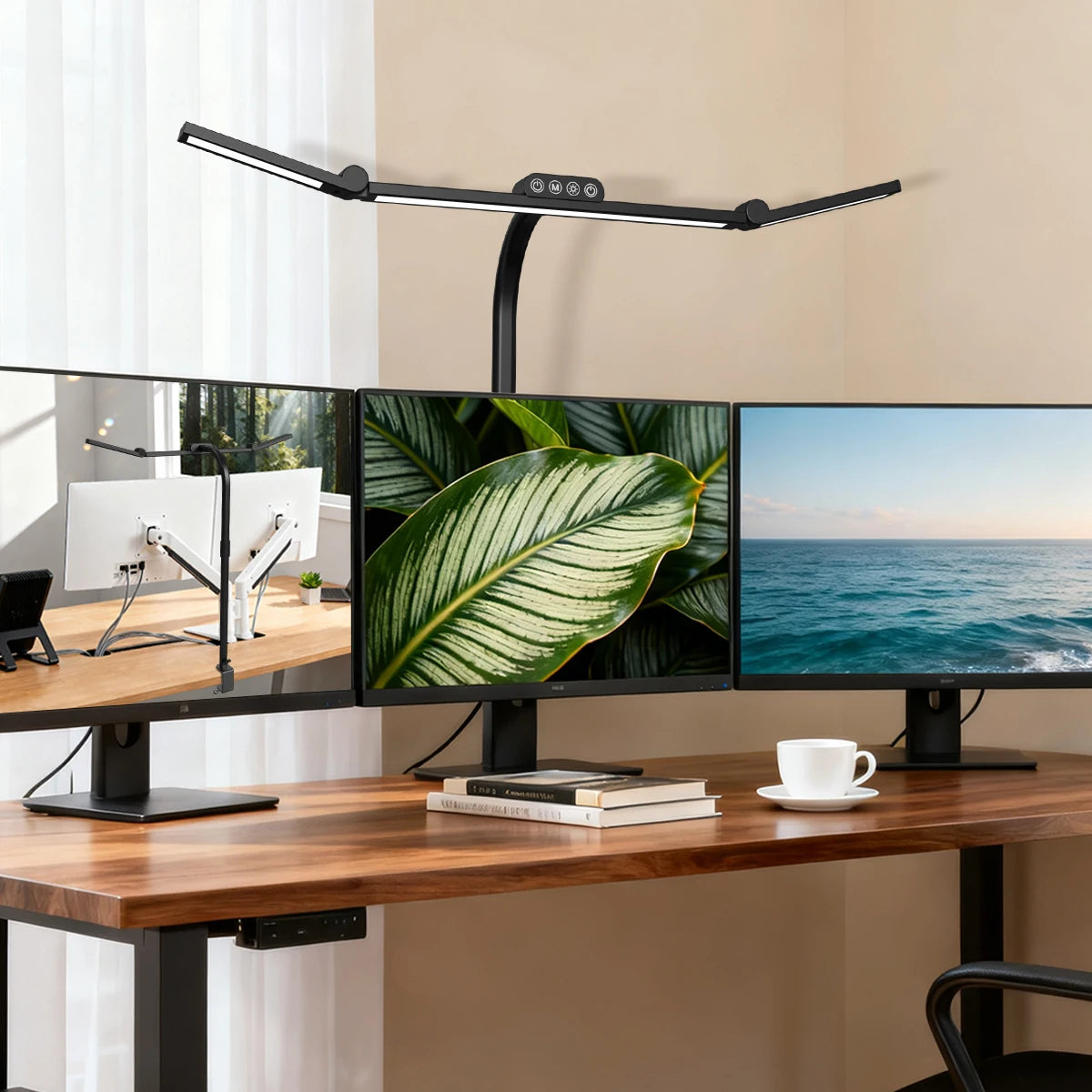 Smart Double Head Led Desk Lamp, Eye-Caring Desk Light with Clamp, Adjustable Flexible Goose-NeckTask