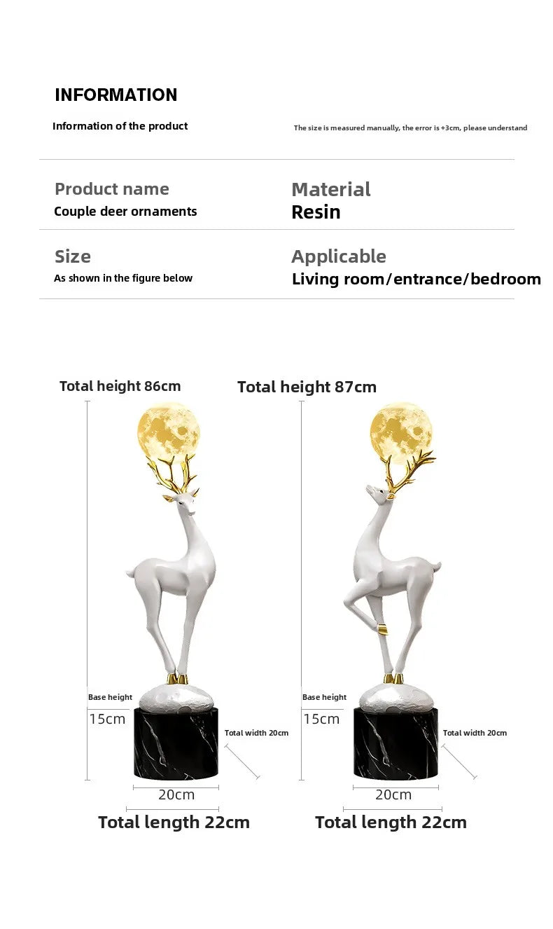 Home Decor Luminous Deer Statue Large Floor Decoration Nordic Style Living Room Animal Sculpture Art Ornament Housewarming Gift