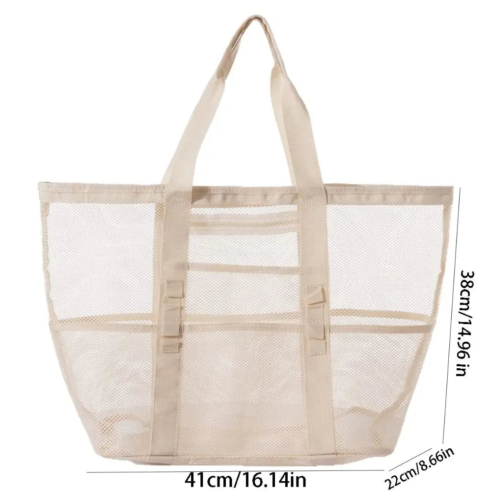 Toiletry Bag Nylon Mesh Beach Bag Hollow Out Foldable Toiletry Storage Bag Multifunctional Korean Swimming Bag Cosmetic Bag