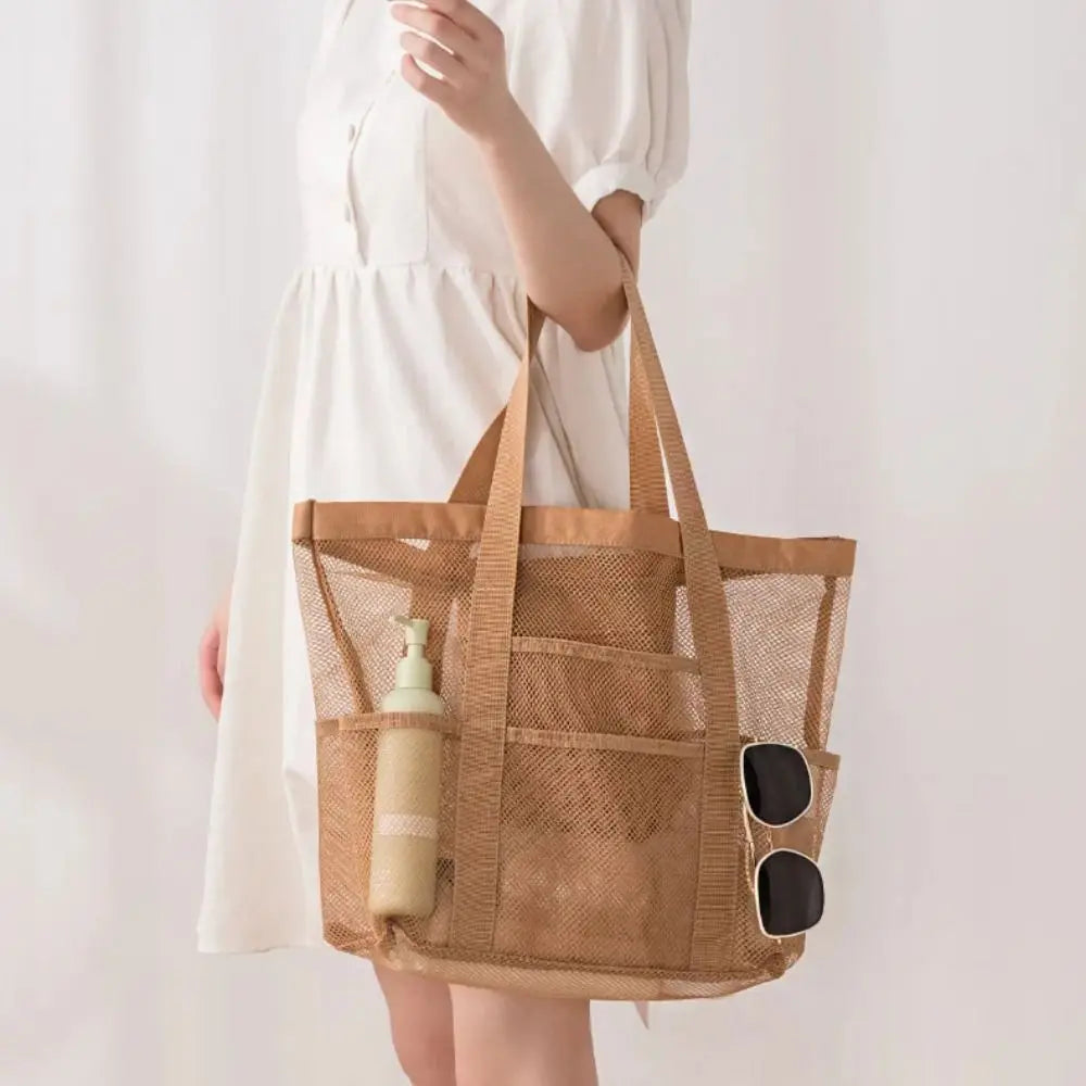 Toiletry Bag Nylon Mesh Beach Bag Hollow Out Foldable Toiletry Storage Bag Multifunctional Korean Swimming Bag Cosmetic Bag