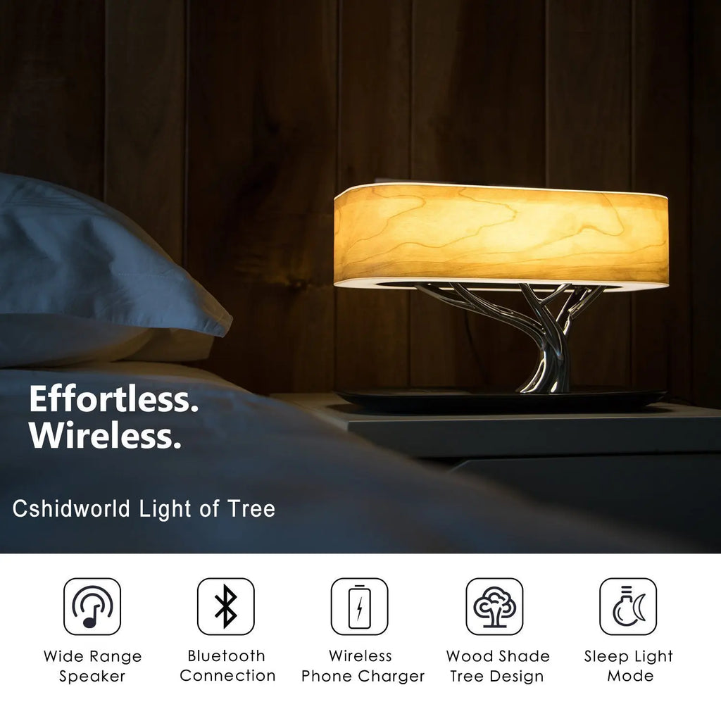 Smart Bedside LED Desk Lamp Built-in Bluetooth Speaker Wireless Phone Charger Smart LED Dimmable