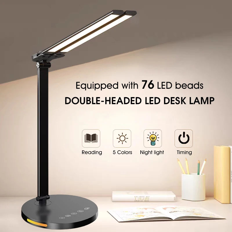 LED Desk Lamps Home Office Bright Double Swing Arm with USB Charging Port Eye-Caring Task Lamp for Work Study