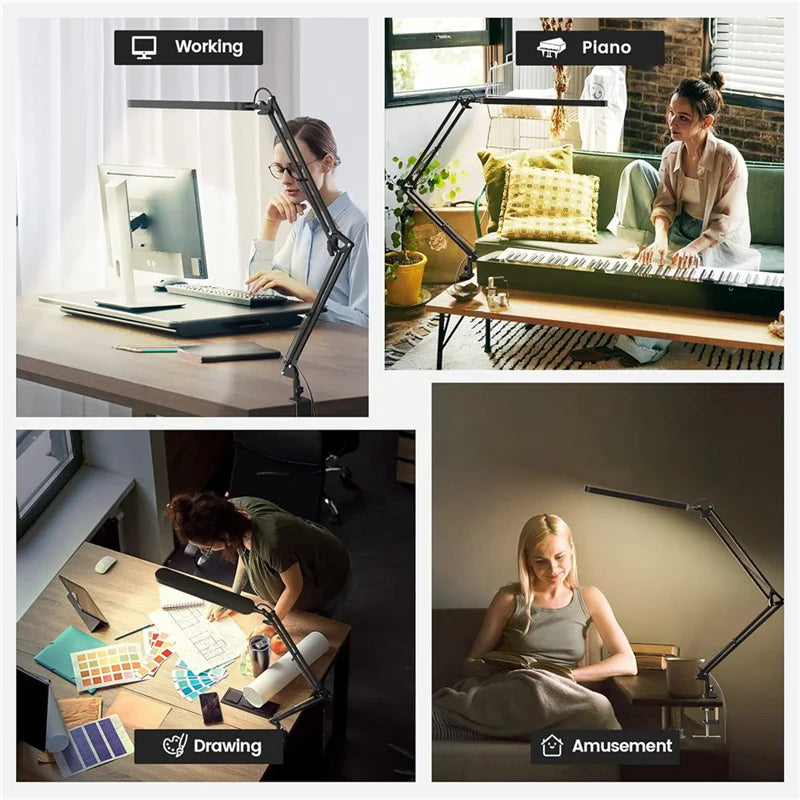 Led Desk Lamp Ultra Bright Dual Desk Light Eye Caring with Clamp Flexible Swing Arm 3 Colors 10 Brightnes For Office Lamp