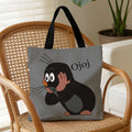 1 Pcs Cute Mole Cartoon Tote Bag - Reusable Large Capacity Shopping Bag for Daily Use, Grocery, Travel & Work (Gray)