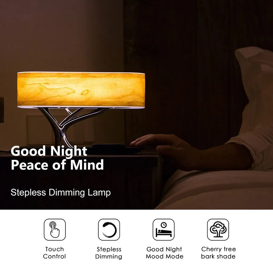 Smart Bedside LED Desk Lamp Built-in Bluetooth Speaker Wireless Phone Charger Smart LED Dimmable