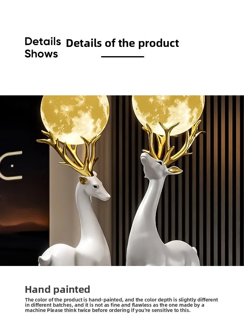 Home Decor Luminous Deer Statue Large Floor Decoration Nordic Style Living Room Animal Sculpture Art Ornament Housewarming Gift