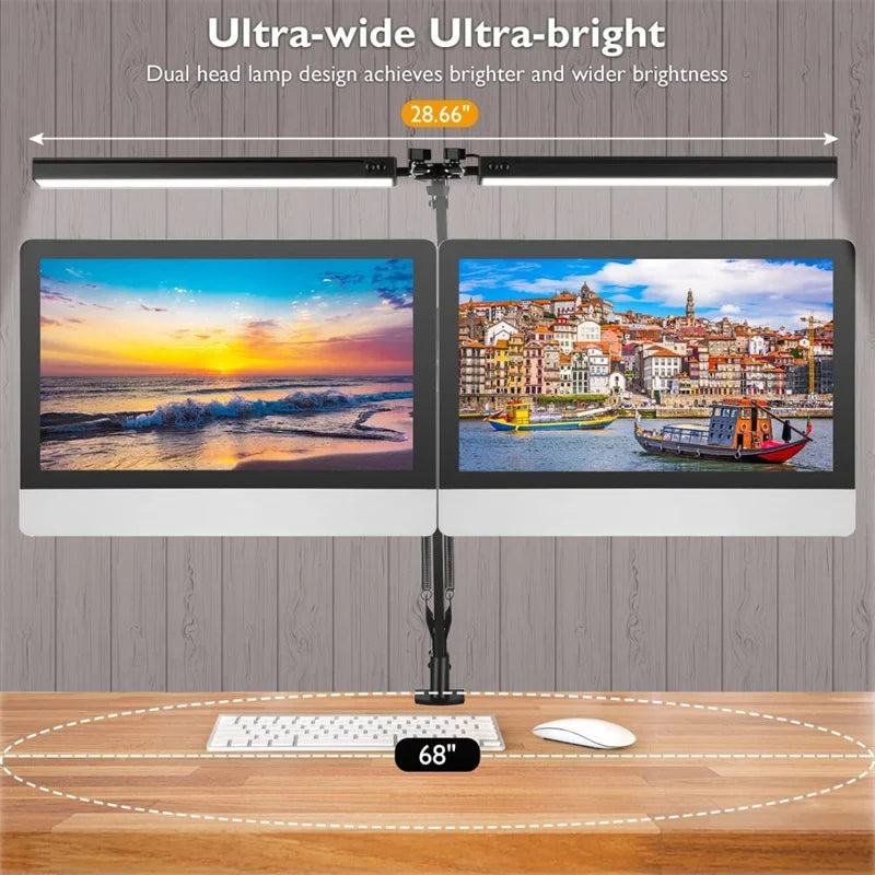 Led Desk Lamp Ultra Bright Dual Desk Light Eye Caring with Clamp Flexible Swing Arm 3 Colors 10 Brightnes For Office Lamp