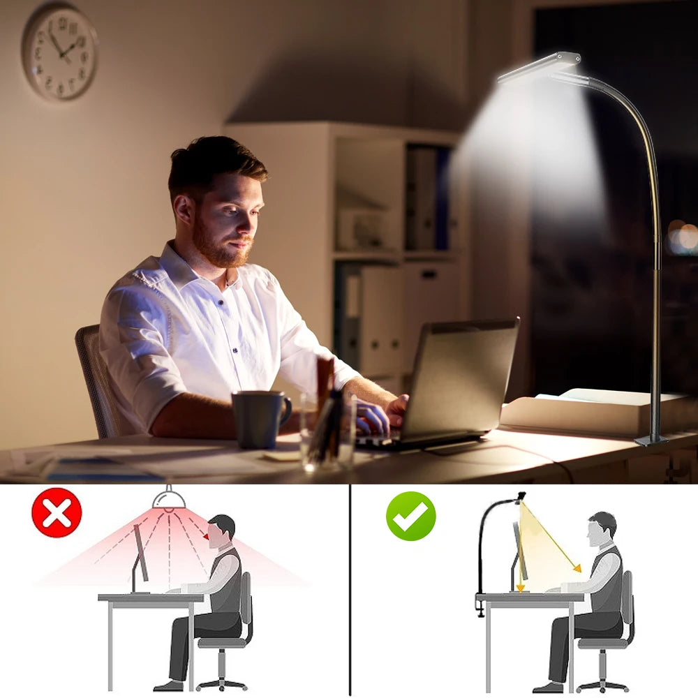 LED Desk Lamp Eye-Care Reading Desk Lamp with Flexible Gooseneck Stepless Dimming