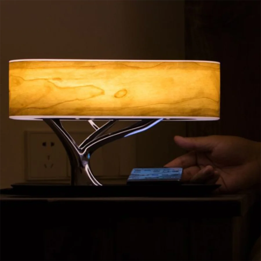 Smart Bedside LED Desk Lamp Built-in Bluetooth Speaker Wireless Phone Charger Smart LED Dimmable
