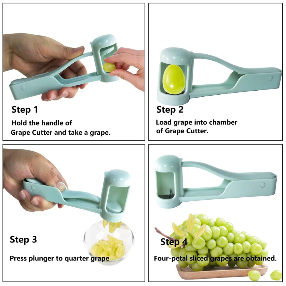 Toddler Grape Cutter, Stainless Steel Fruit Slicer for Baby, Kitchen Gadget to Quarter Grapes and Tomatoes