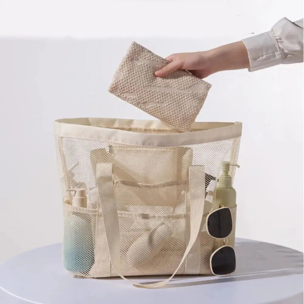 Toiletry Bag Nylon Mesh Beach Bag Hollow Out Foldable Toiletry Storage Bag Multifunctional Korean Swimming Bag Cosmetic Bag