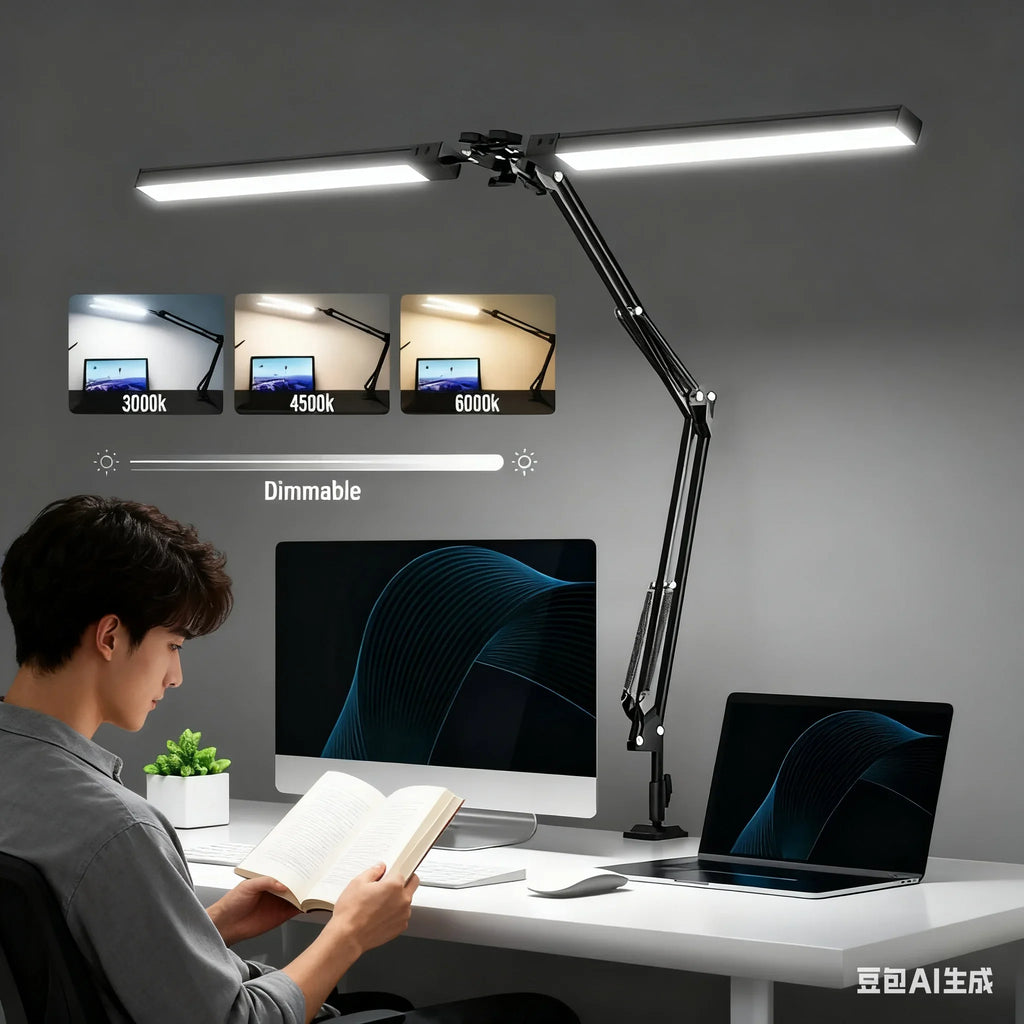 Led Desk Lamp Ultra Bright Dual Desk Light Eye Caring with Clamp Flexible Swing Arm 3 Colors 10 Brightnes For Office Lamp