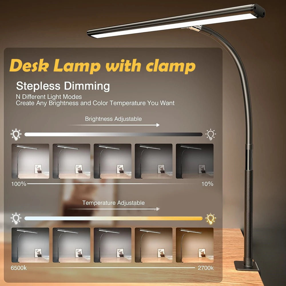 LED Desk Lamp Eye-Care Reading Desk Lamp with Flexible Gooseneck Stepless Dimming