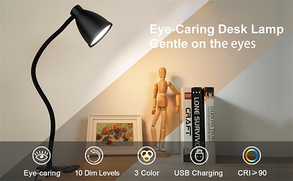 38 LED Desk Lamp 3 Color Modes 10 Brightness Dimmer Reading Light Auto Off Timer Desk Light