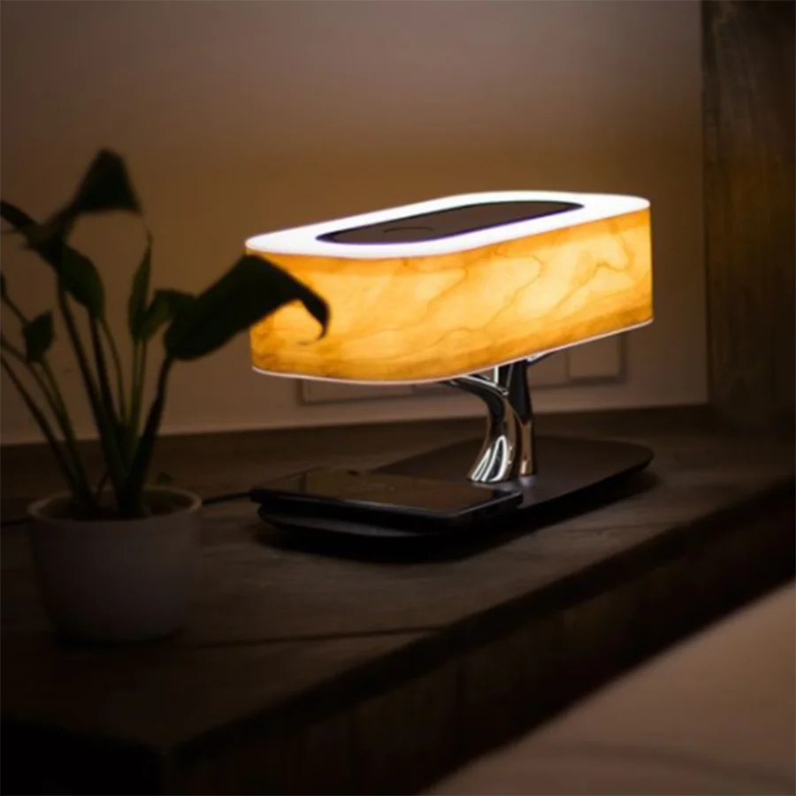 Smart Bedside LED Desk Lamp Built-in Bluetooth Speaker Wireless Phone Charger Smart LED Dimmable