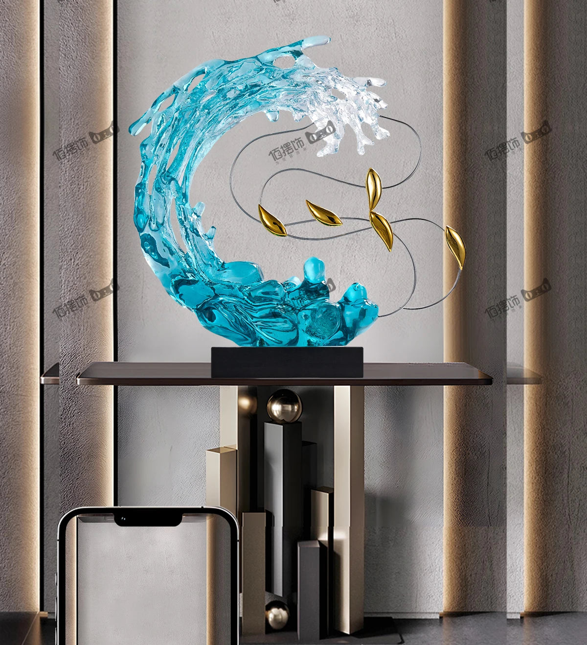 Home Decor Abstract Art Sculpture Decoration Luxury Villa Living Room Entrance Office Desktop Blue Transparent Decorations Craft