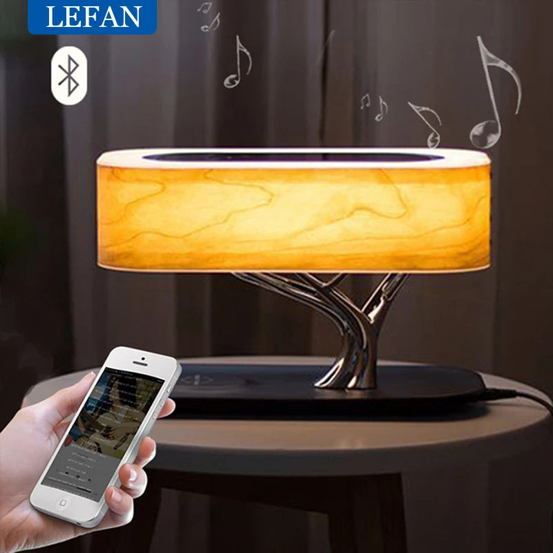 Smart Bedside LED Desk Lamp Built-in Bluetooth Speaker Wireless Phone Charger Smart LED Dimmable