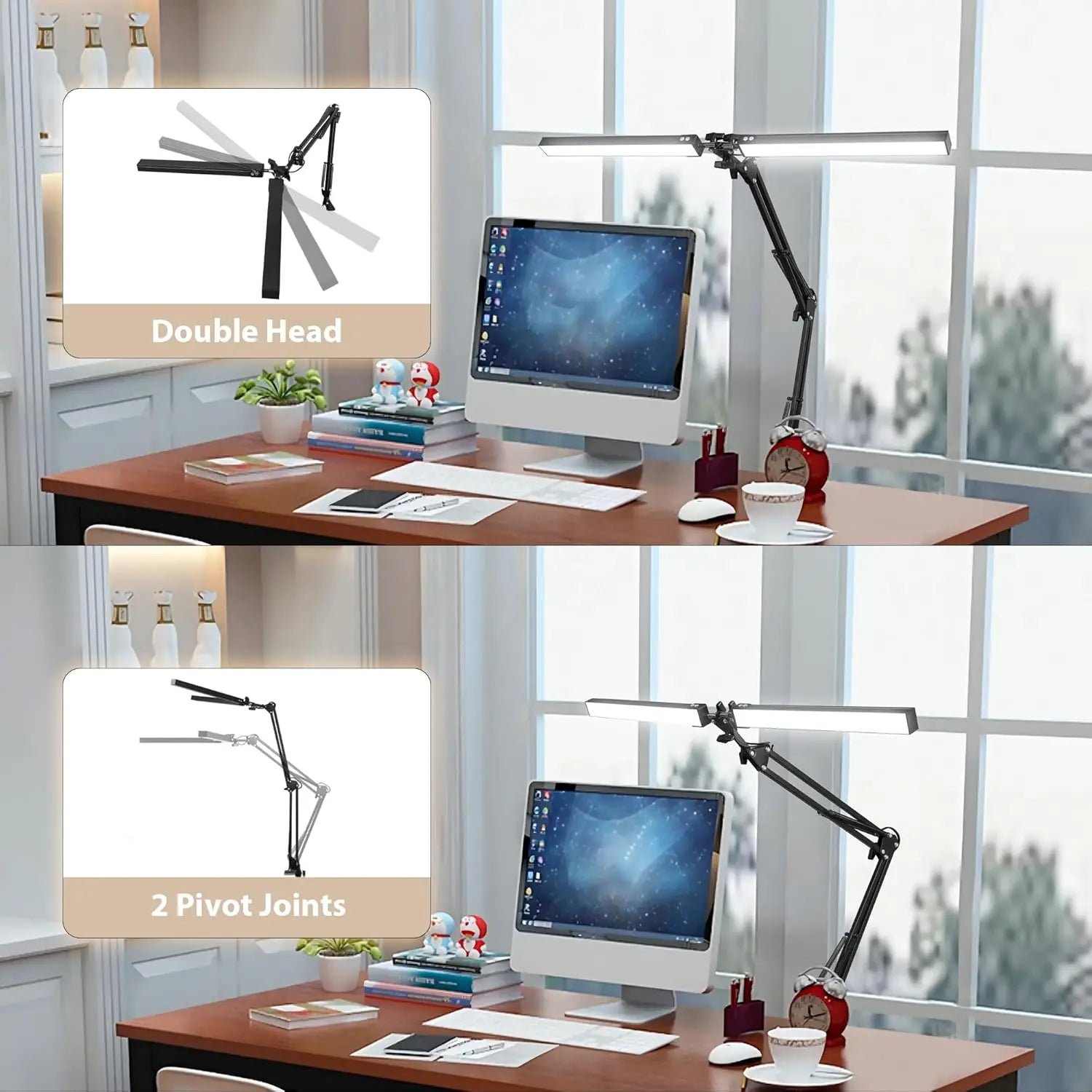Led Desk Lamp Ultra Bright Dual Desk Light Eye Caring with Clamp Flexible Swing Arm 3 Colors 10 Brightnes For Office Lamp
